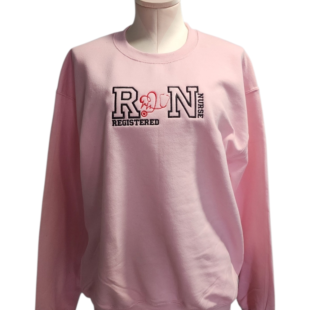 Pink Registered Nurse RN Crewneck Sweatshirt Embroidered Design